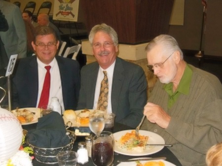 Jim Kreuz (center) is one of the most dedicated SABR biographers in our chapter. He and his kindred spirits made a nice show of support for the banquet and, to no one's surprise, Jim personally asked the panel some of the best questions they fielded.